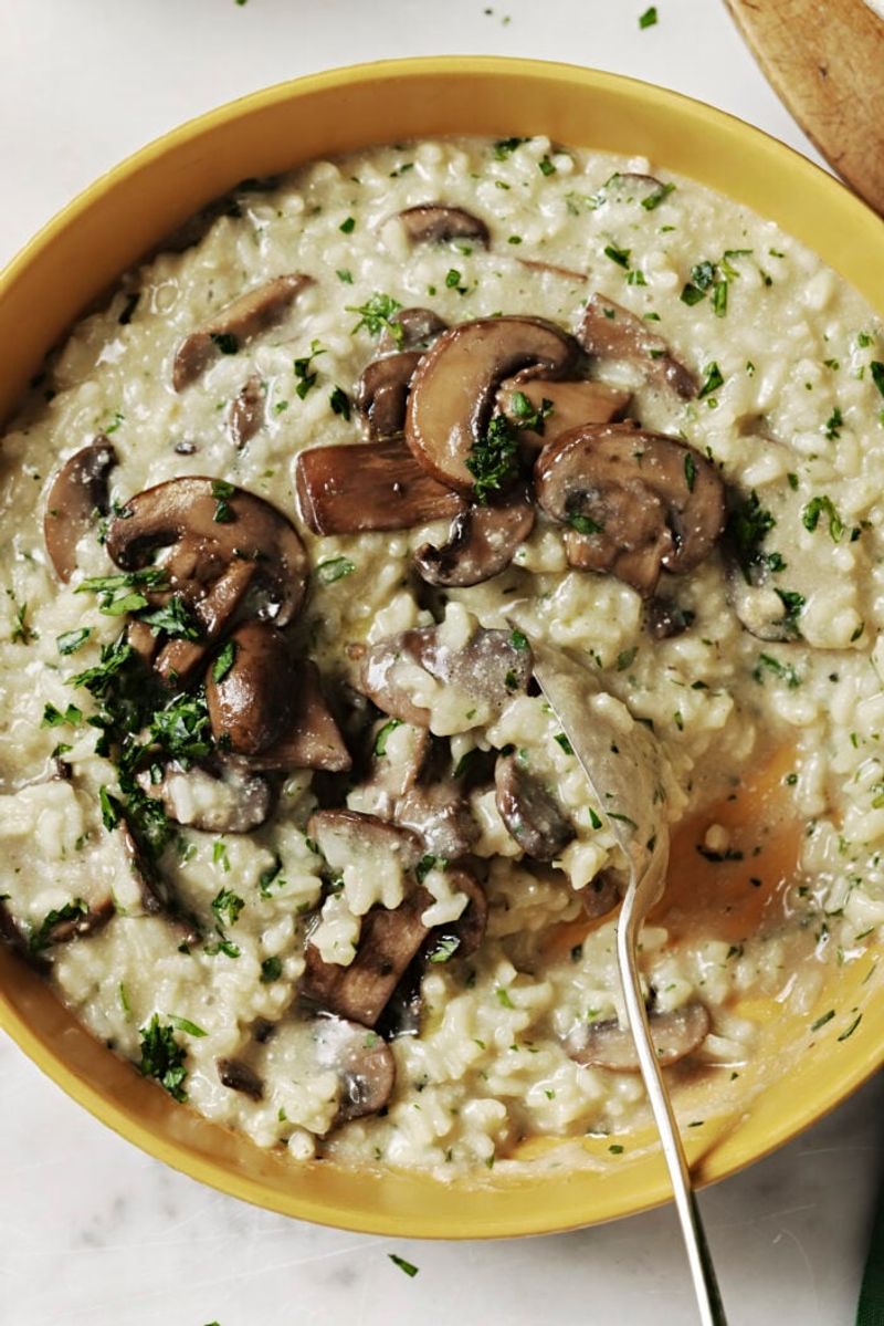 Vegetable Broth Risotto with Canned Mushrooms