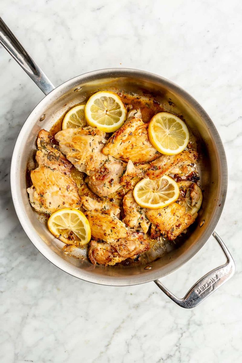 One-Skillet Crispy Chicken Thighs and Creamy Lemon Garlic Orzo