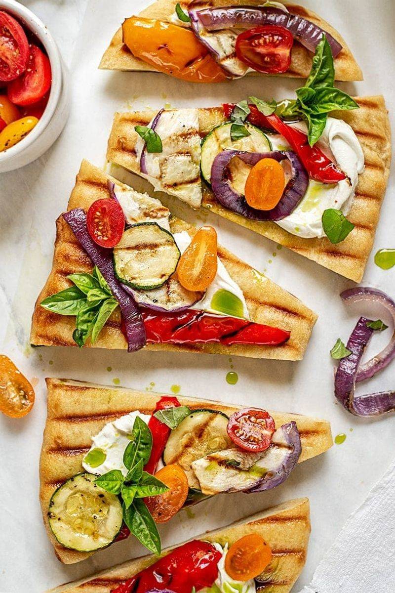 Flatbread Pizza with Summer Vegetables and Goat Cheese