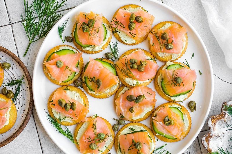 Whole Grain Crackers with Smoked Salmon