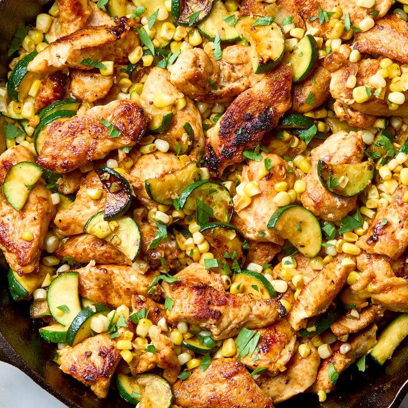 Lemon Herb Grilled Chicken with Corn and Zucchini Succotash
