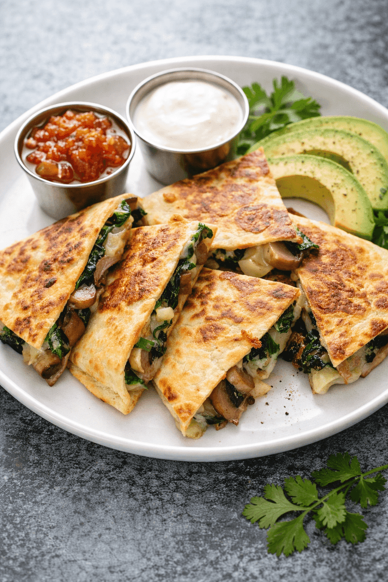 Spinach and Mushroom Breakfast Quesadilla