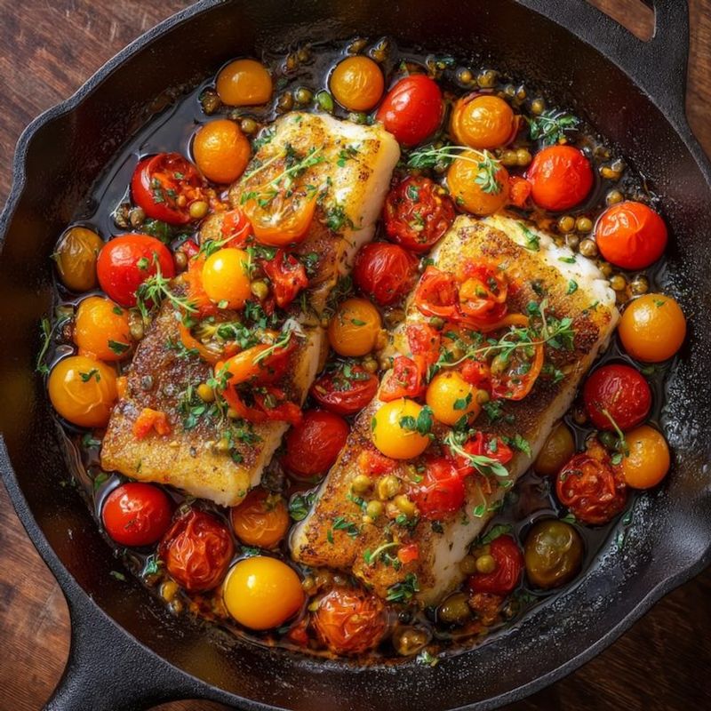 Pan-Seared Sea Bass with Tomato Caper Sauce