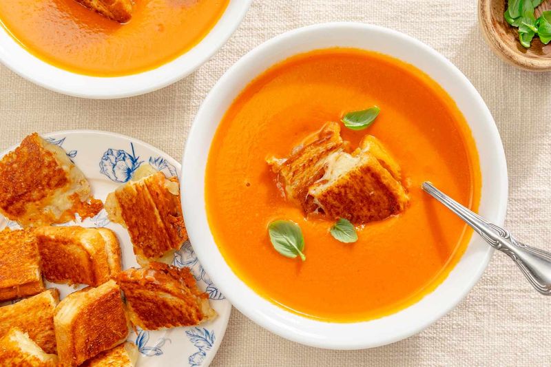 Canned Tomato Soup with Grilled Cheese Croutons