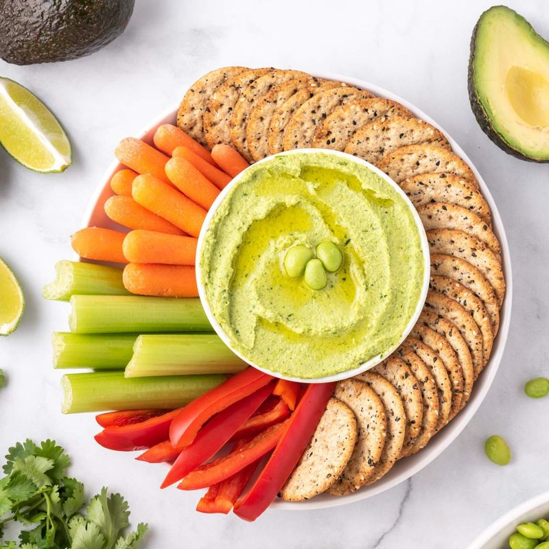 Edamame Hummus with Veggie Sticks