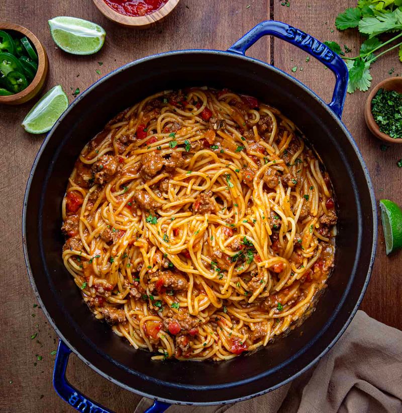 One Pot Taco Spaghetti