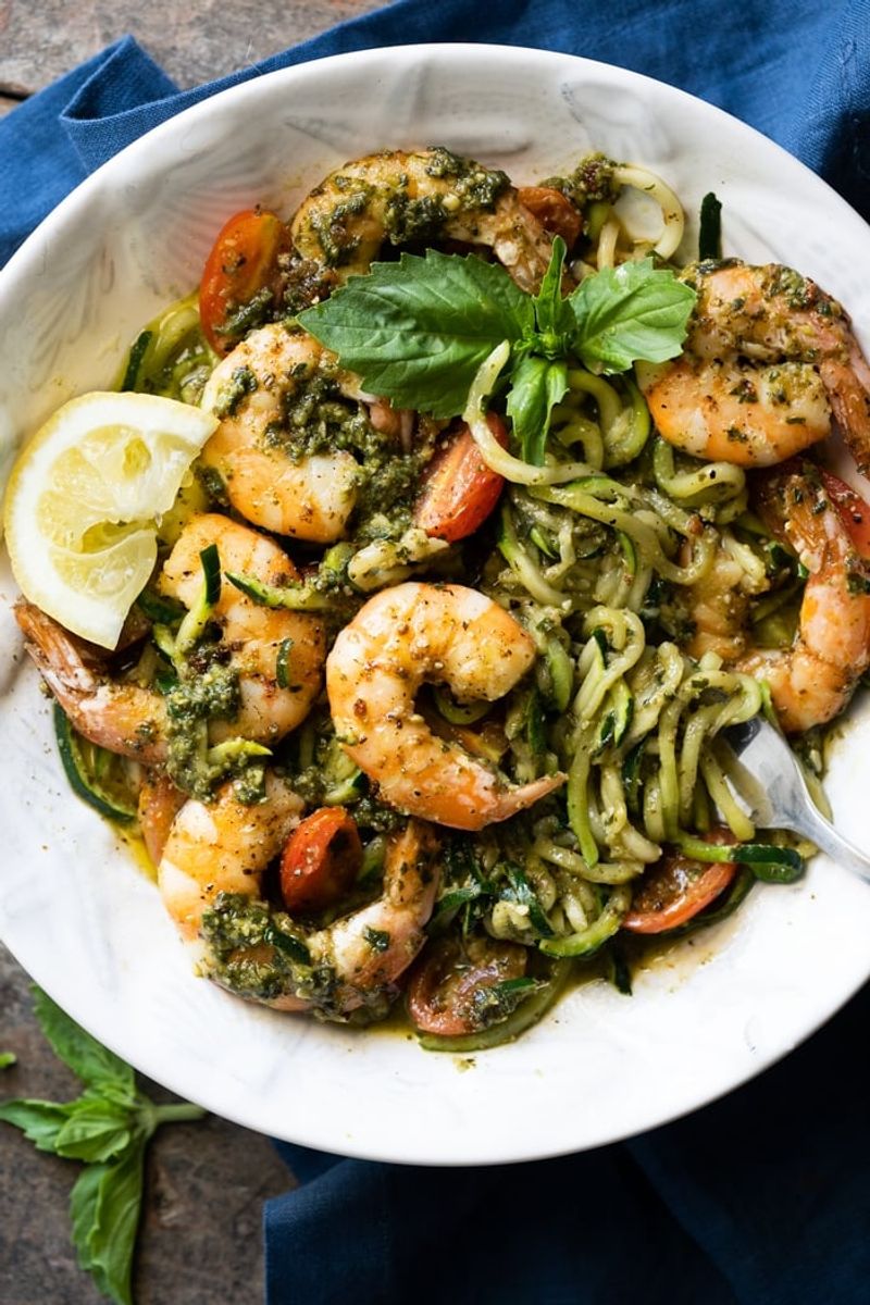 Zucchini Noodles with Pesto and Shrimp