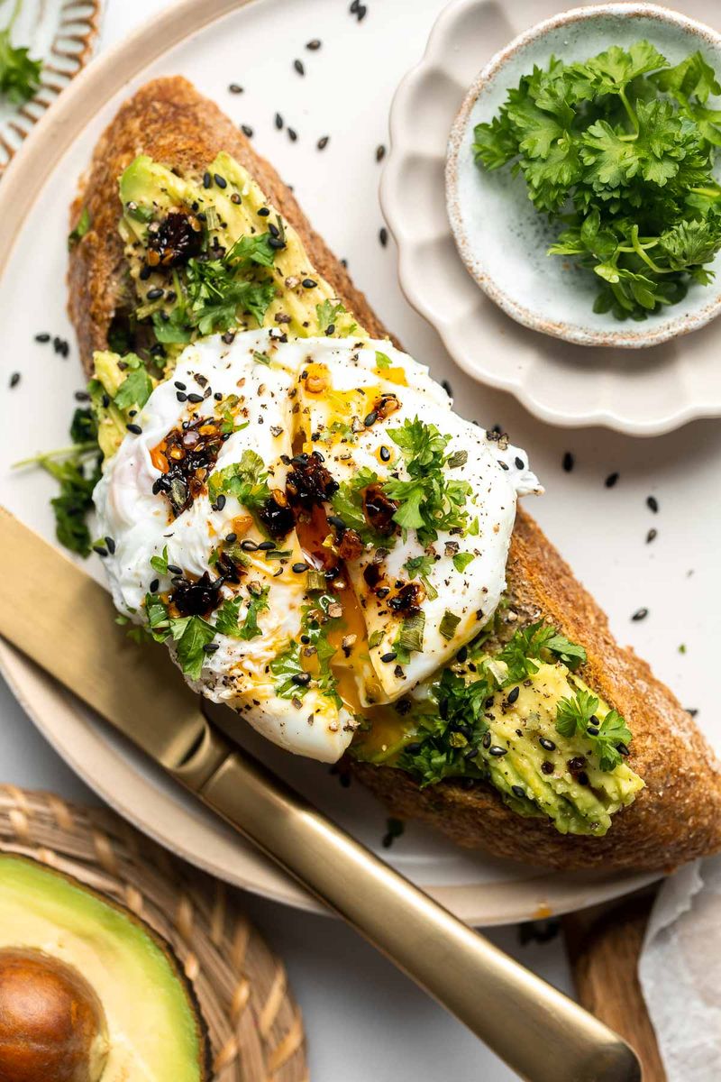 Avocado Toast on Whole Grain Bread with Poached Eggs
