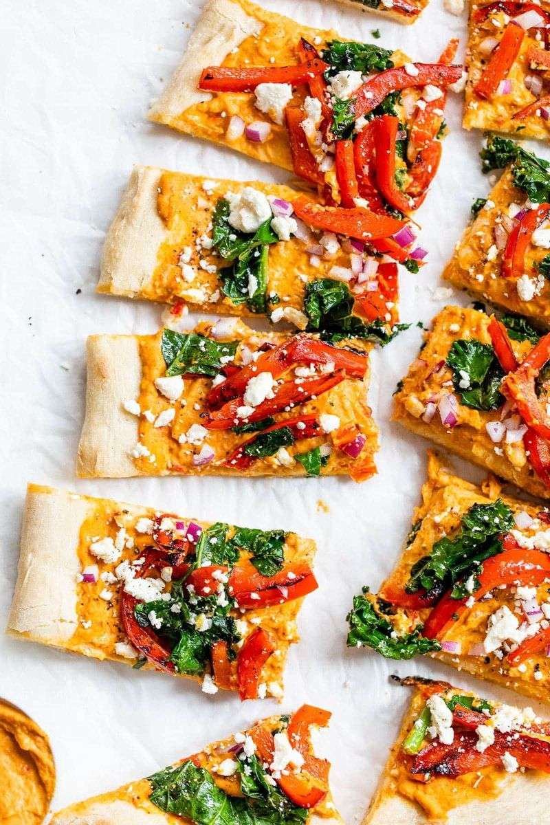 Roasted Red Pepper Hummus Flatbread