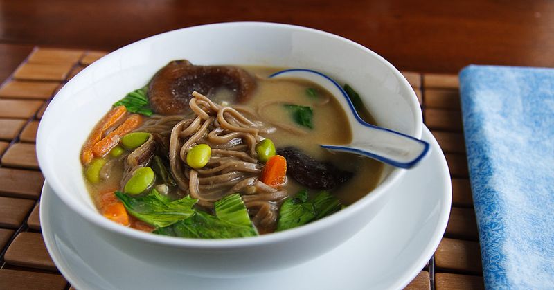 Miso Soup with Edamame and Soba Noodles