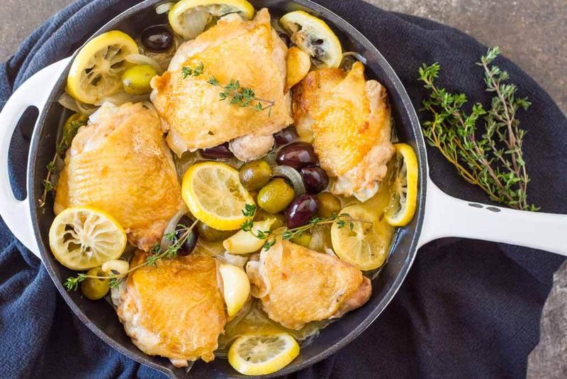 Chicken Thighs Braised With Green Olives and Lemon