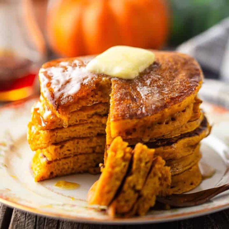 Pumpkin Spice Pancakes with Maple Butter