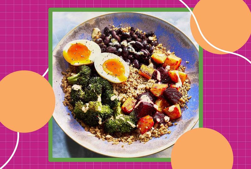 Quinoa Breakfast Bowl with Soft Boiled Egg and Tahini Drizzle