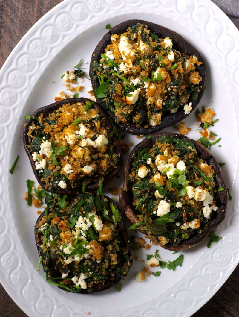 Pear, Spinach, and Feta Stuffed Portobello Mushrooms