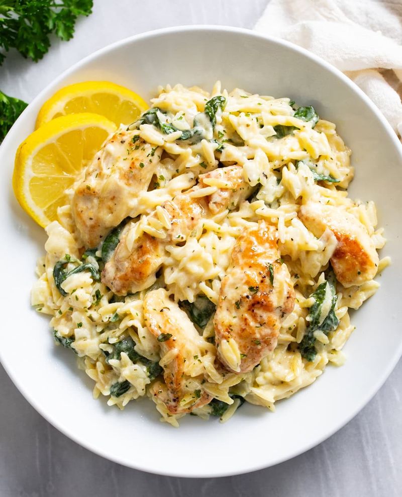 Lemon Orzo with Chicken and Spinach