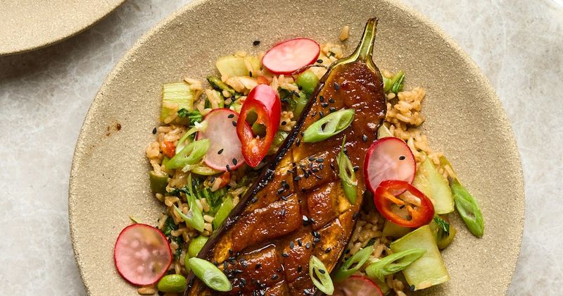Miso Glazed Eggplant with Edamame Fried Rice