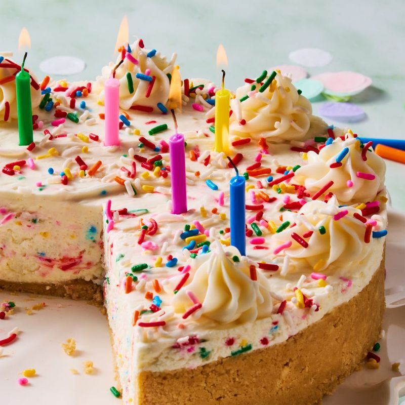 Birthday Cake Cheesecake with Candles and Sprinkles