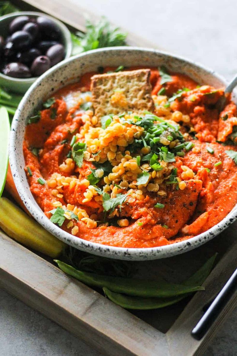 Roasted Red Pepper and Lentil Dip Plate
