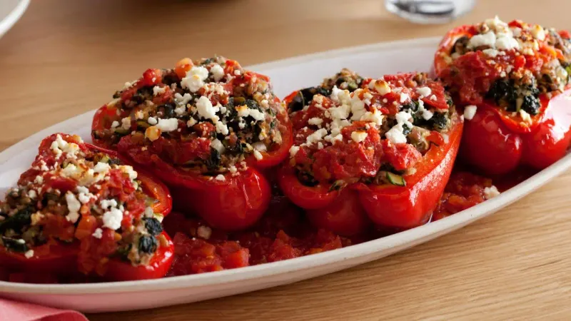 Greek-Style Beef Stuffed Peppers
