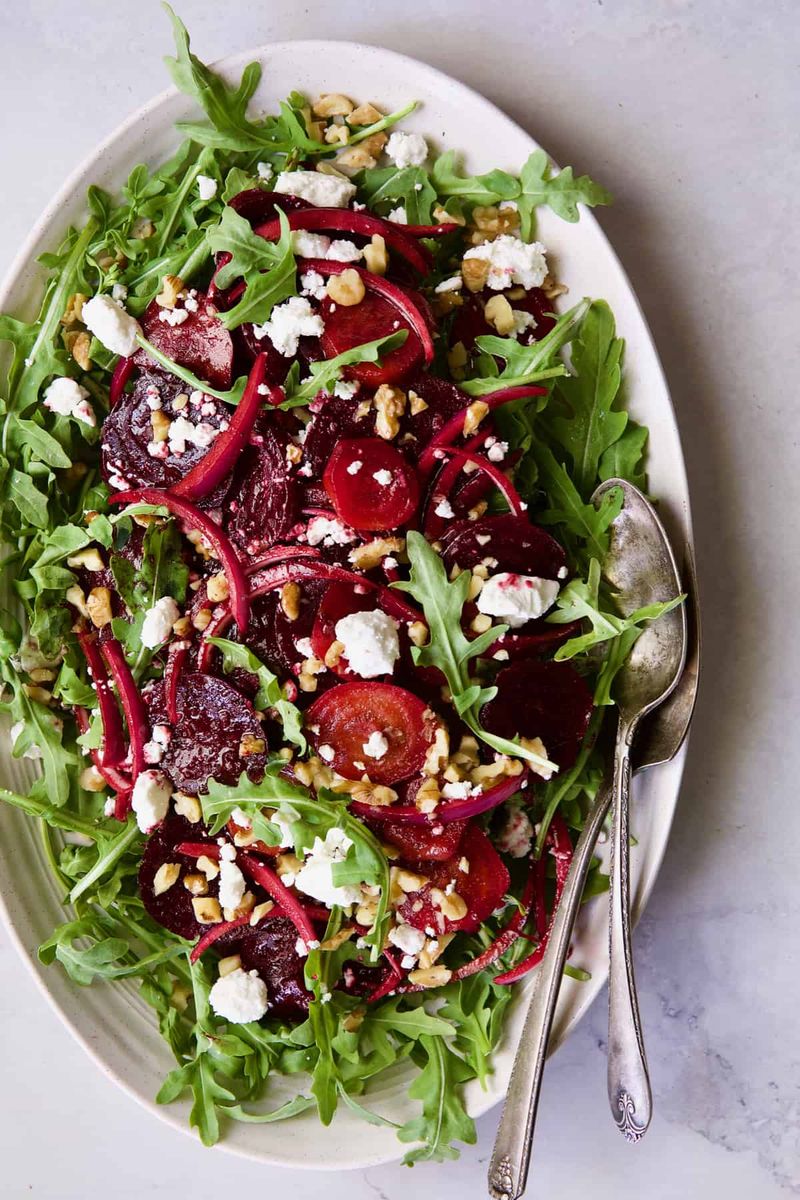 Warm Roasted Beet and Goat Cheese Salad with Walnuts