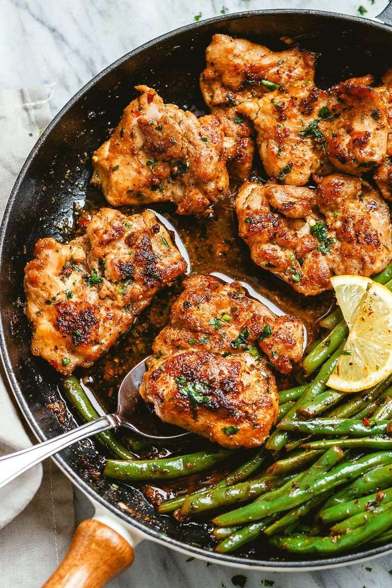 Baked Chicken Thighs with Garlic Green Beans
