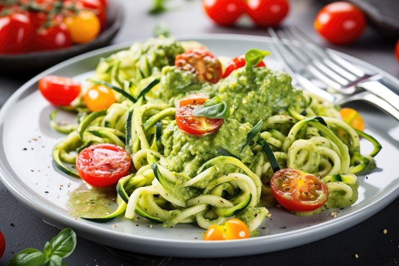 Zucchini Noodles with Pesto and Cherry Tomatoes