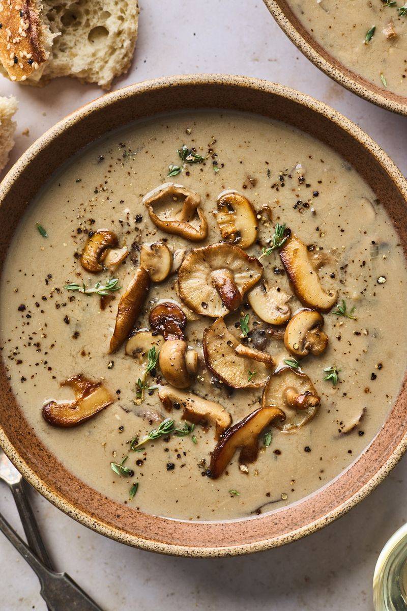 Creamy Mushroom Soup with Crusty Bread