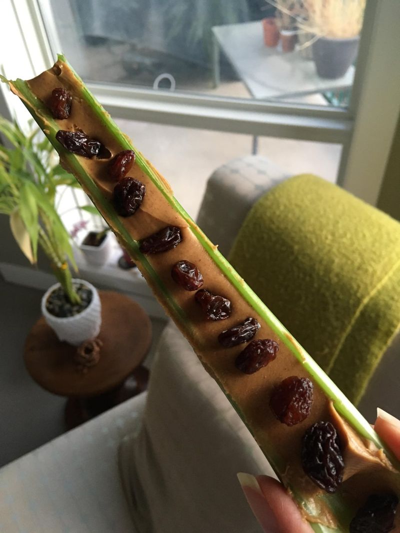 Celery Stuffed with Peanut Butter and Raisins
