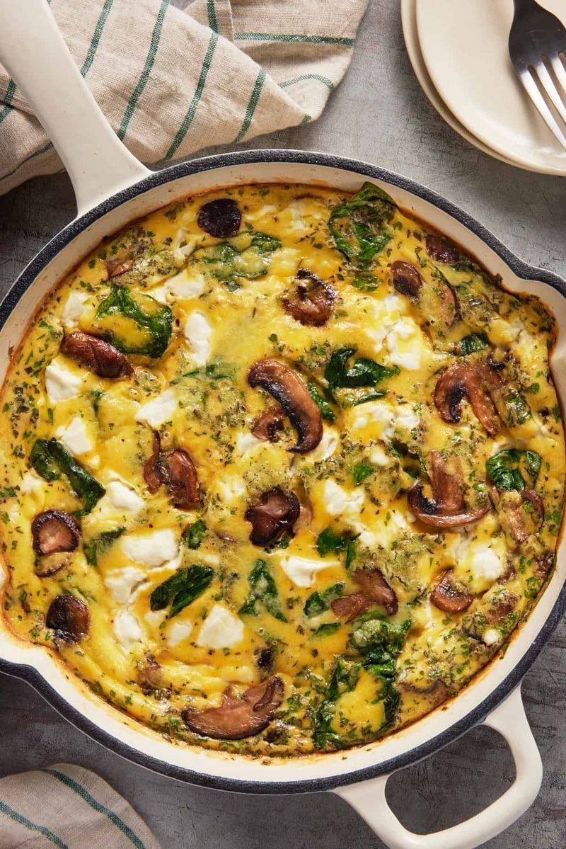Baked Frittata Slices with Mushrooms, Peppers, and Goat Cheese