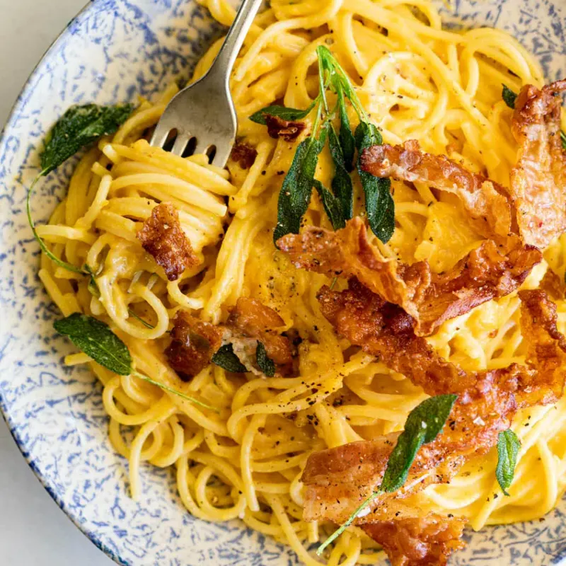 Spaghetti with Pumpkin and Pancetta Sauce