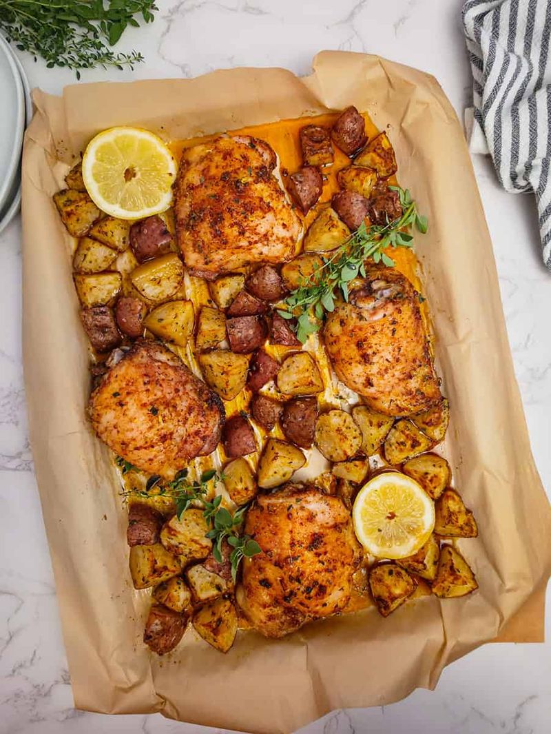 Baked Chicken Thighs with Roasted Potatoes