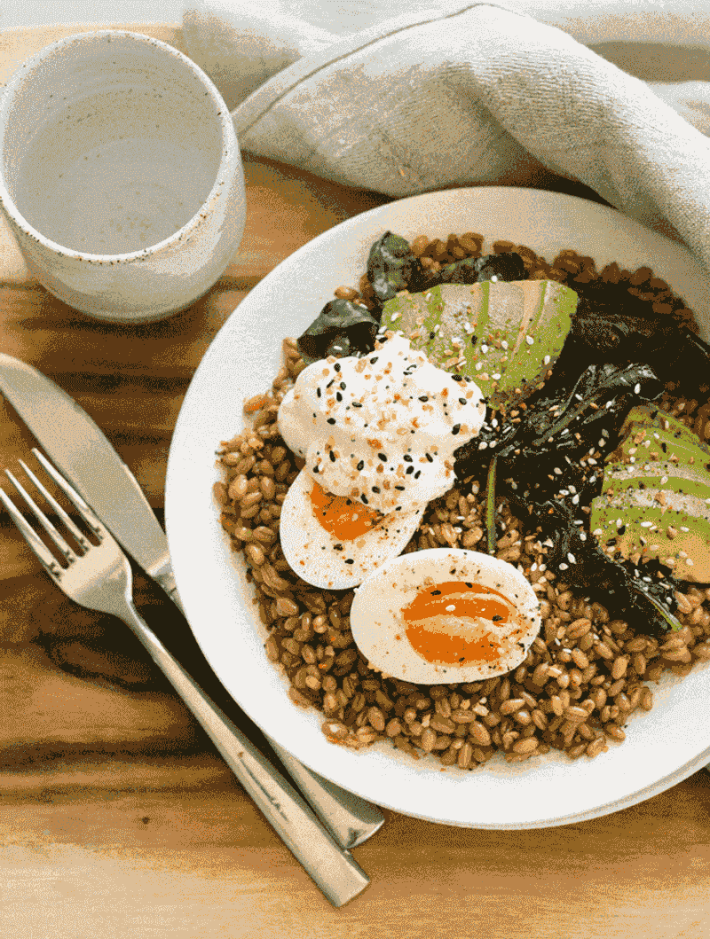 Warm Farro and Roasted Veggie Bowl
