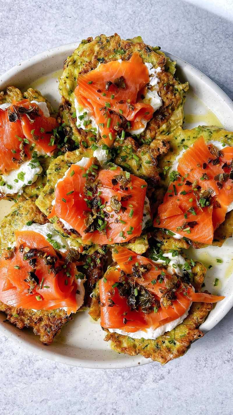 Courgette Pancakes with Smoked Salmon