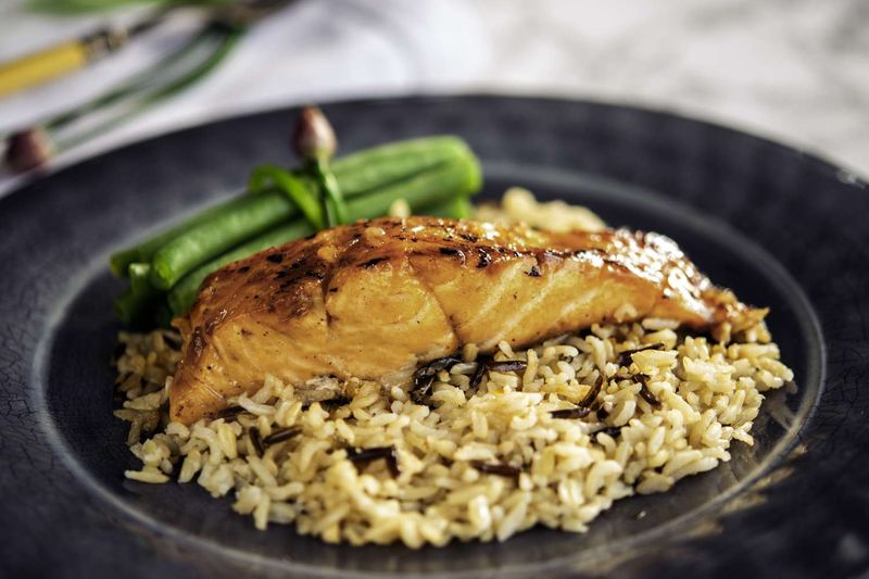 Maple-Glazed Salmon with Wild Rice