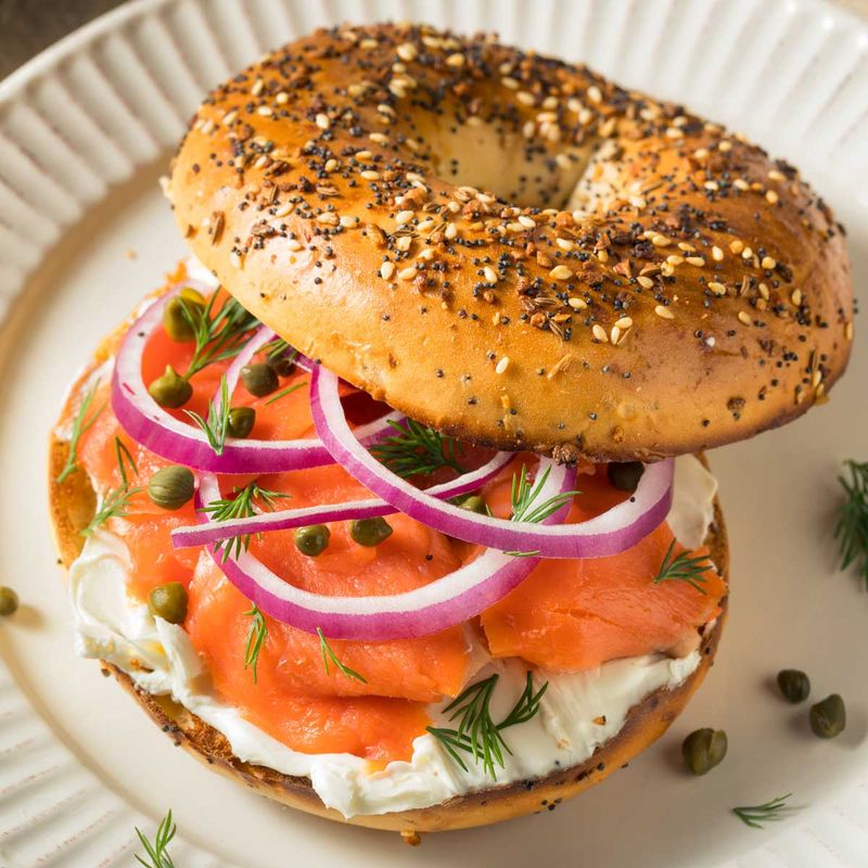 Smoked Salmon and Cream Cheese Bagel Sandwich