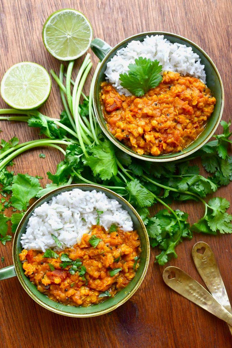 Spiced Red Lentil and Spinach Bowl
