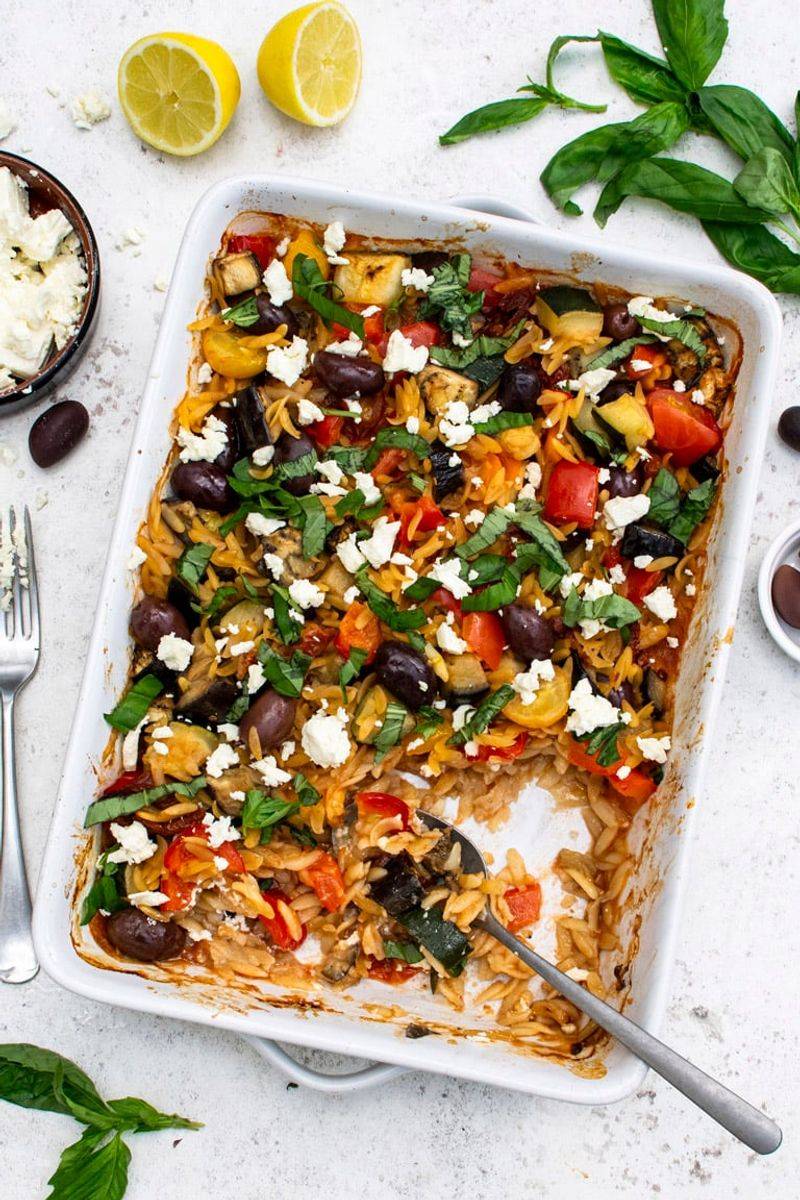Baked Orzo with Feta and Roasted Vegetables