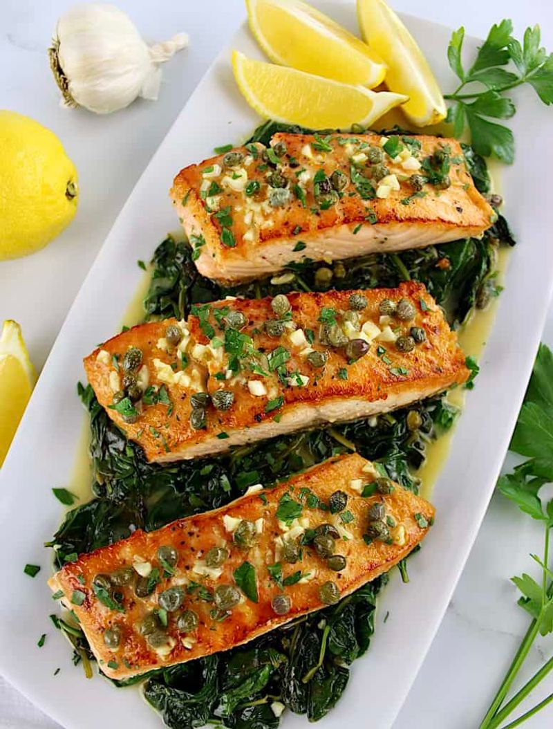 Lemon Herb Salmon with Sauteed Spinach
