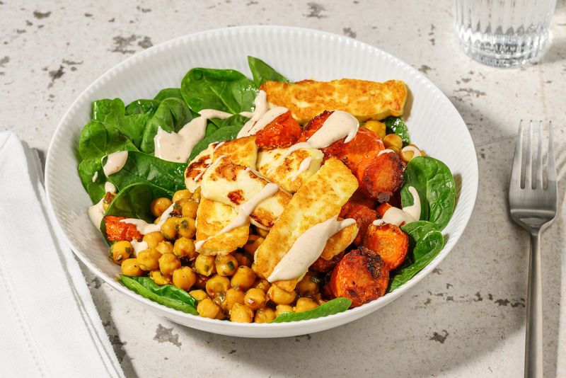 Grilled Fig and Haloumi Grain Bowl with Tahini Dressing