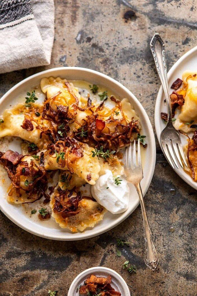 Frozen Pierogi with Caramelized Onions and Sour Cream