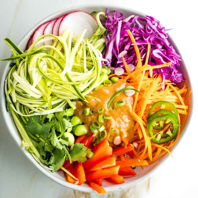Rainbow Spring Roll Bowl With Peanut Sauce