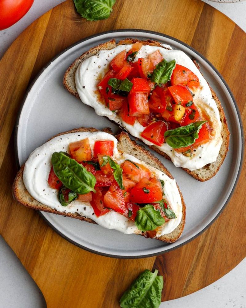 Cottage Cheese Toast With Sliced Tomato
