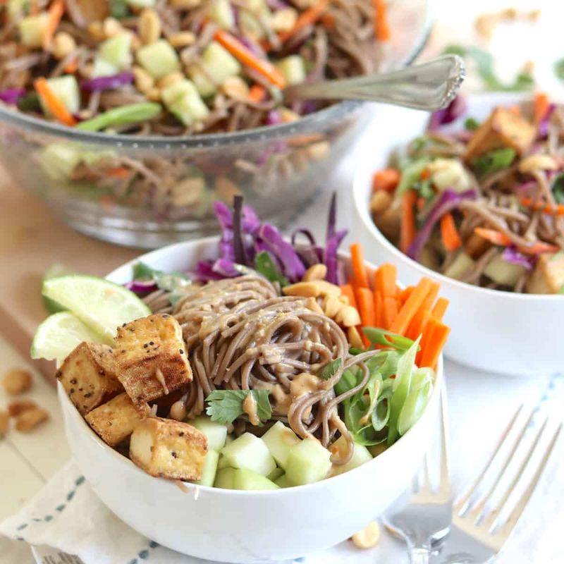 Tofu and Edamame Noodle Bowl