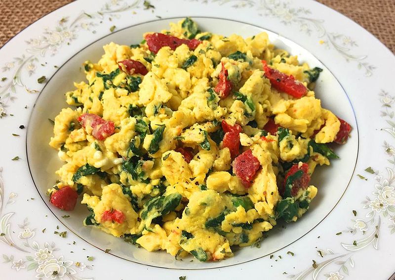 Scrambled Eggs with Spinach and Feta