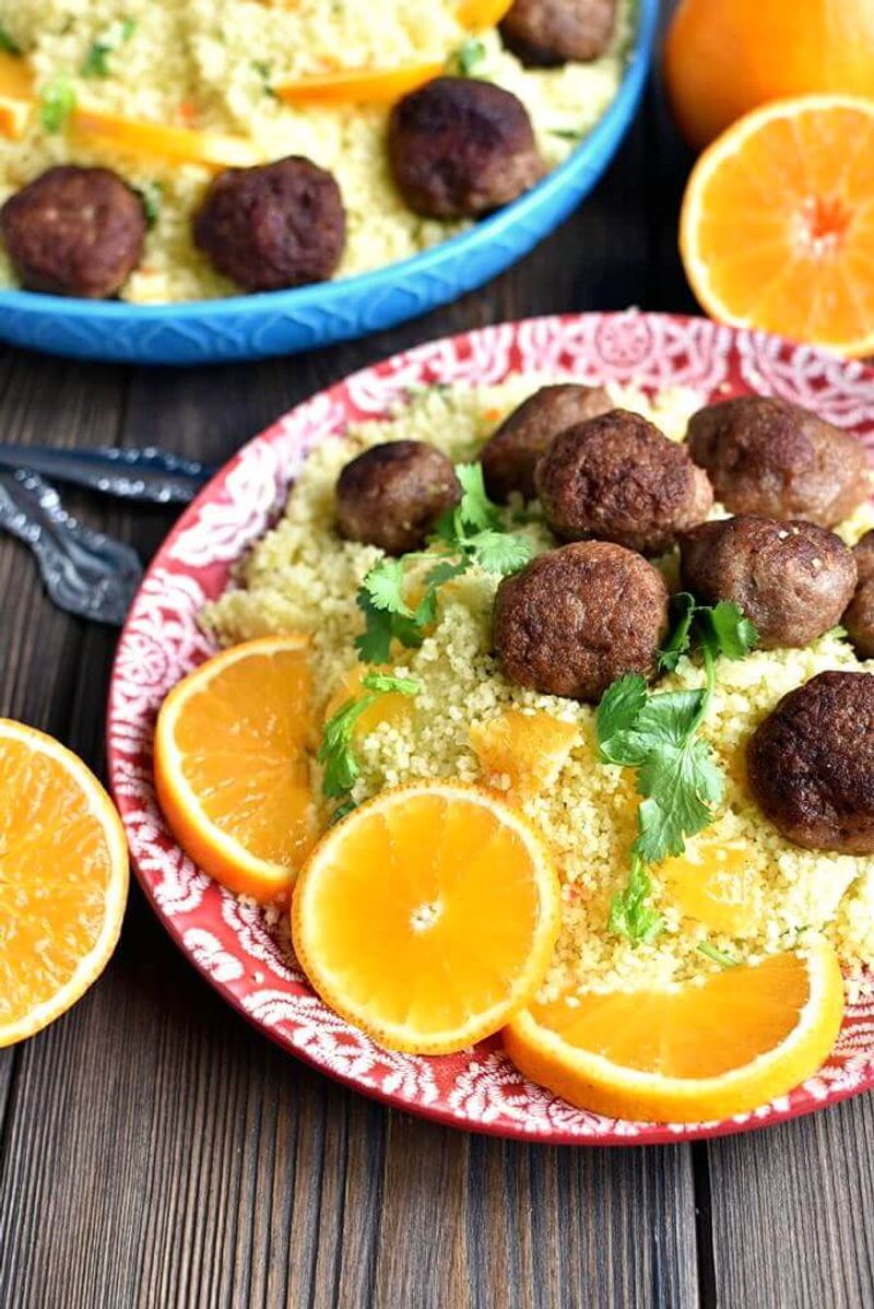 Moroccan Spiced Turkey Meatballs with Herbed Couscous