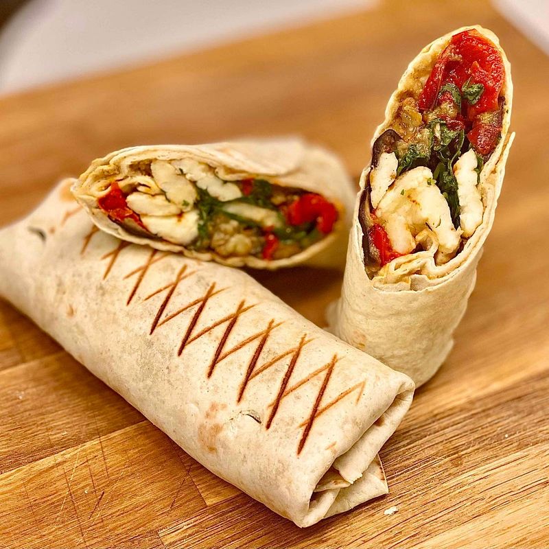 Halloumi Wrap with Hummus and Roasted Peppers