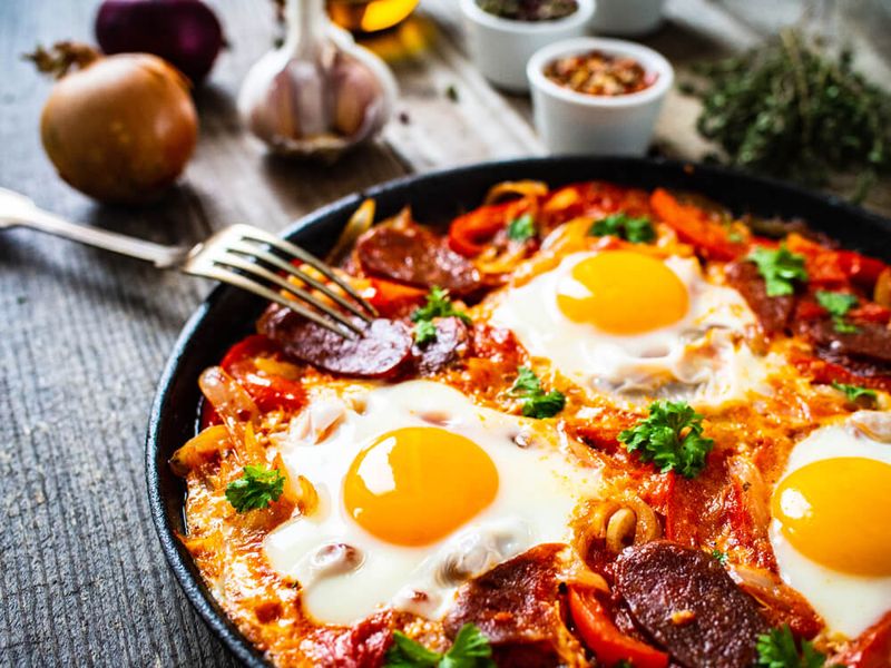 Salami and Olive Shakshuka