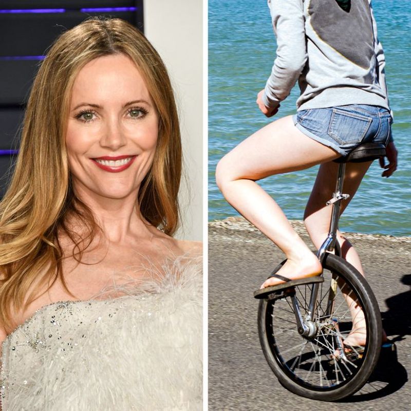 Leslie Mann Rides a Unicycle