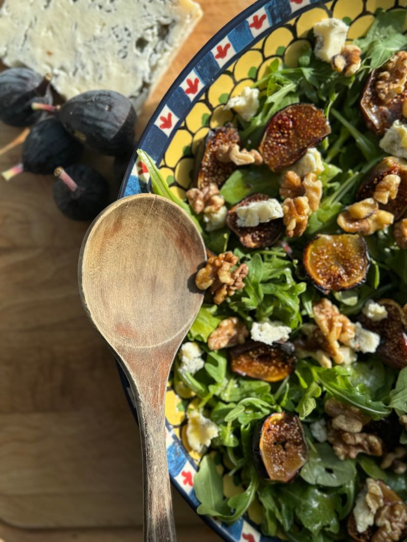 Fig, Walnut, and Gorgonzola Salad with Honey Mustard Dressing