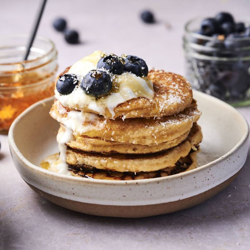 Almond Flour Pancakes Stacked and Ready to Reheat